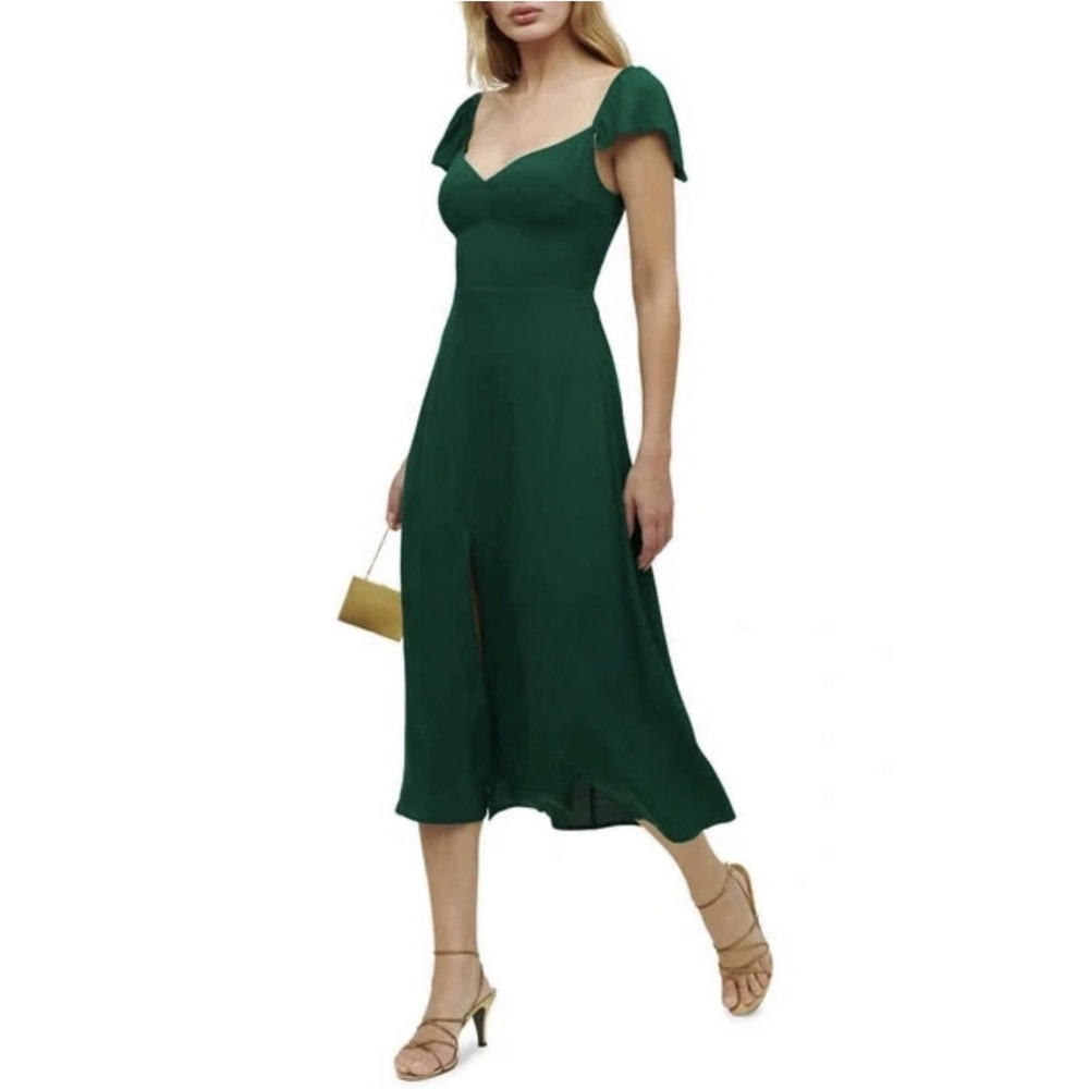 NEW Reformation Baxley Emerald Green Midi Dress Wedding Guest Coquette Sz 12